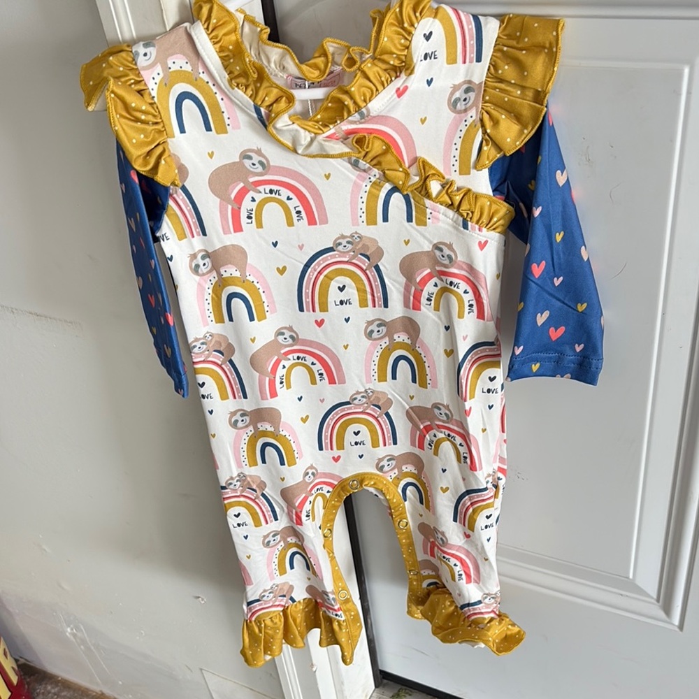 Colorful Baby Romper with Rainbow and Sloth Design